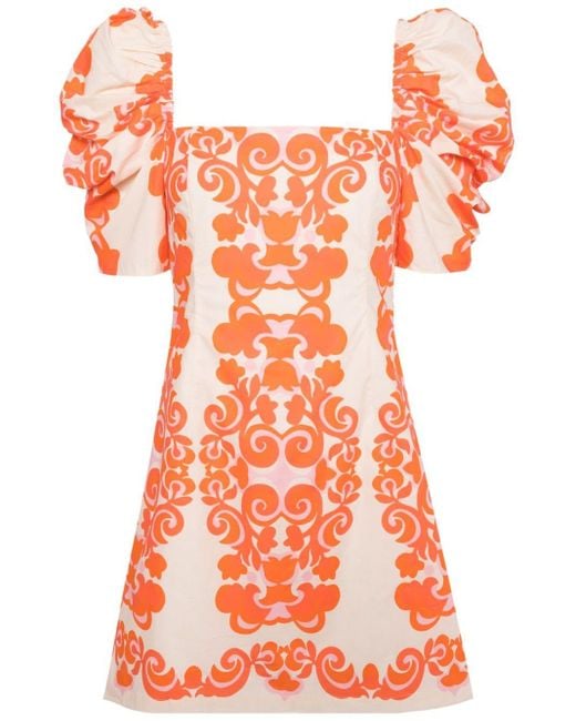 Kelly geometric-print cotton dress Cara Cara de color Orange