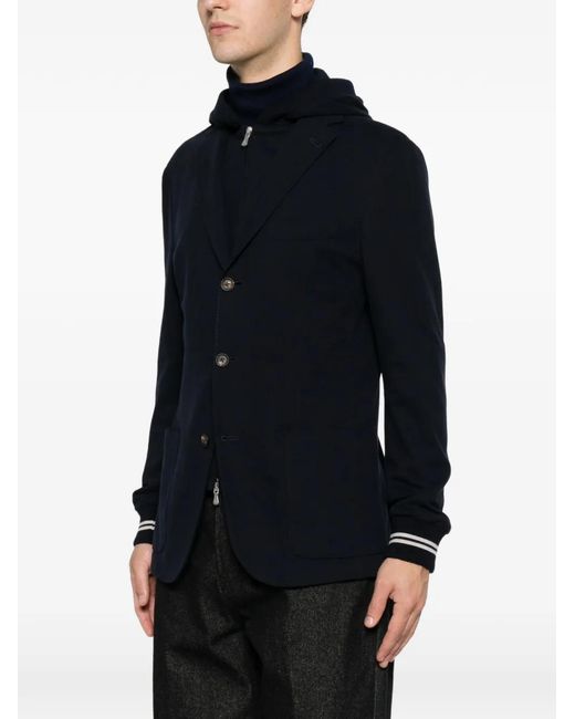 Eleventy Black Hooded Single-Breasted Jacket for men