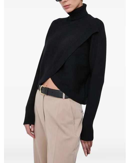 Morgan Black Crossover Ribbed-Knit Sweater