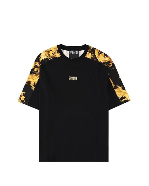 Versace Jeans Couture Black Logo-Plaque Baroque-Print T-Shirt for men