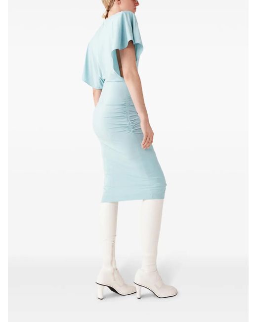 Stella McCartney Blue Padded-Shoulder Short-Sleeve Midi Dress