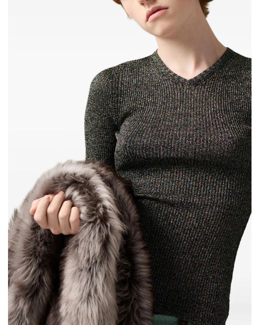 Pull À Maille Côtelée Miu Miu en coloris Black