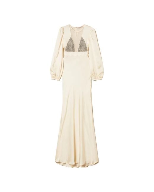 Twinset White Balloon-Sleeve Mesh-Panel Dress