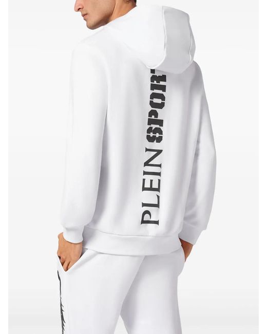 Philipp Plein White Logo-Print Zip-Fastening Hoodie for men