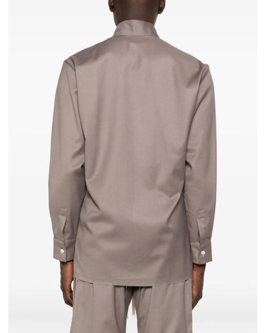 Hamza Brown Thom Frayed-Hem Collared Shirt for men