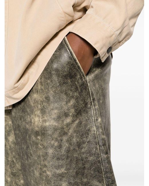 Moschino Gray Distressed Leather Bermuda Shorts for men
