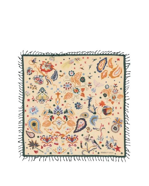Bimba Y Lola Metallic Floral Print Fringed Scarf