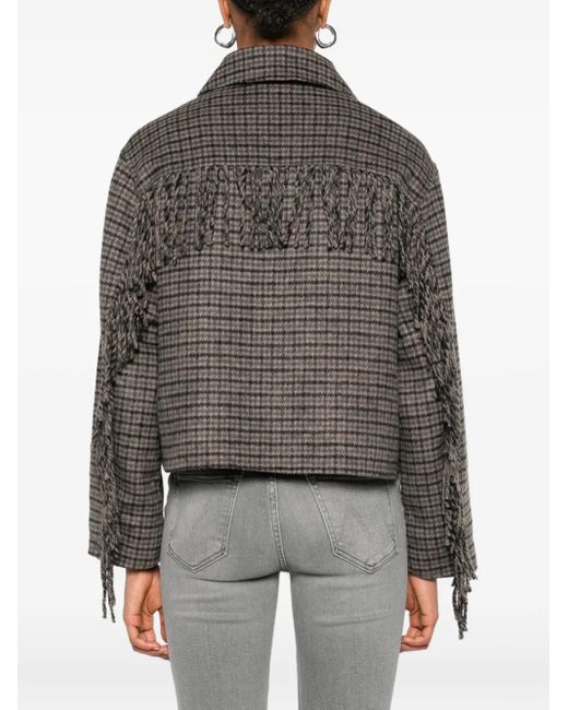 P.A.R.O.S.H. Gray Checked Frayed-Sleeve Jacket