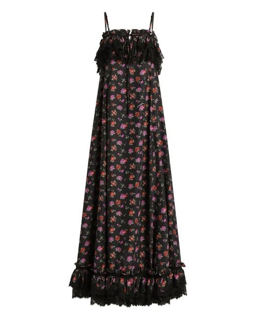 Dolce & Gabbana Black Ruffled Floral Maxi Dress