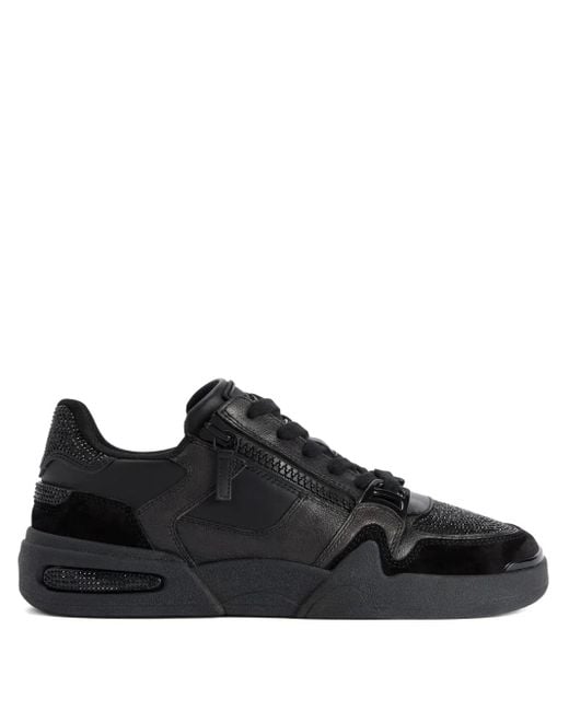 Giuseppe Zanotti Black Frankie Crystal-Embellished Zip Trainers for men