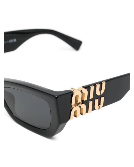 Miu Miu Black Logo-Plaque Rectangular Sunglasses