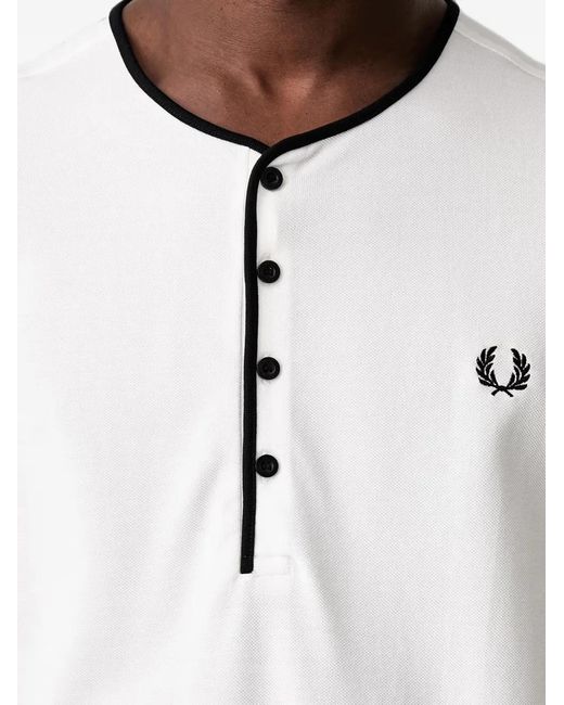 Fred Perry White Logo-Embroidered Henley T-Shirt for men