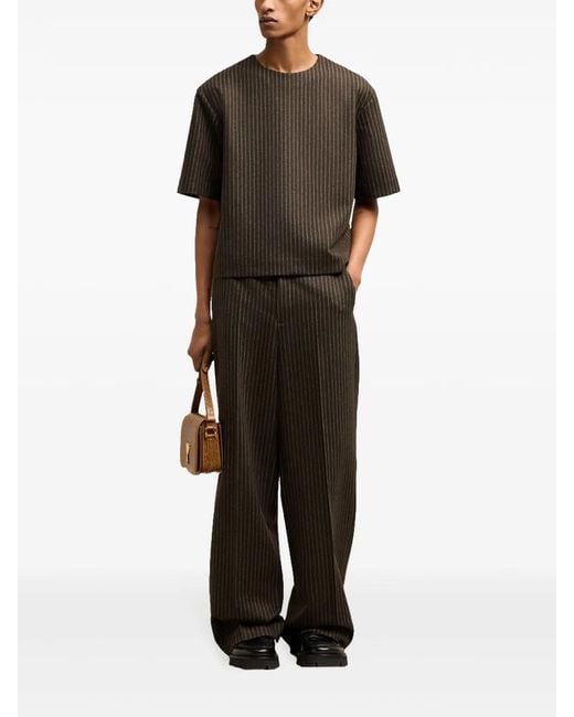 AMI Black Striped Wool Top