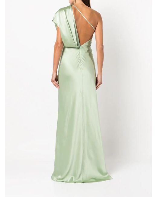 Michelle Mason Green Side-Slit One-Shoulder Gown