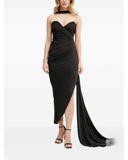 Marciano Black Draped-Detail Sweetheart Dress