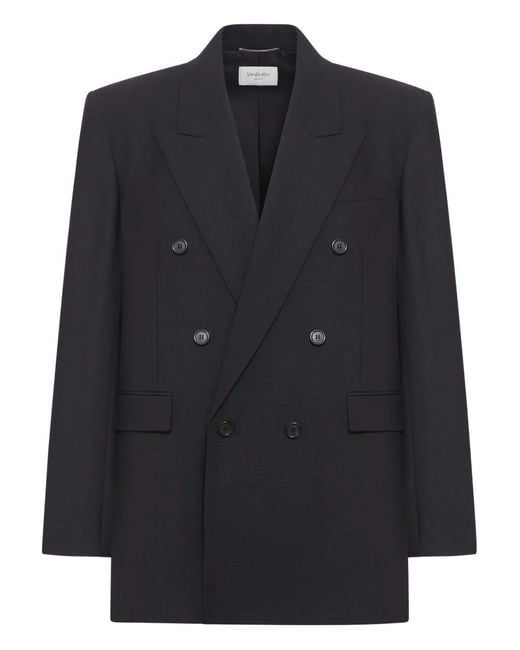 Saint Laurent Black Double-Breasted Wool Jacket for men