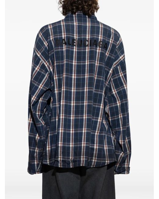 Balenciaga Blue Check-Pattern Reversible Shirt for men