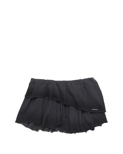 Acne Black Ruffled Drawstring Mini Skirt