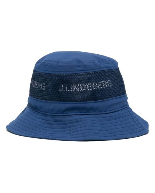J.Lindeberg Blue Logo-print Mesh-detail Bucket Hat for men