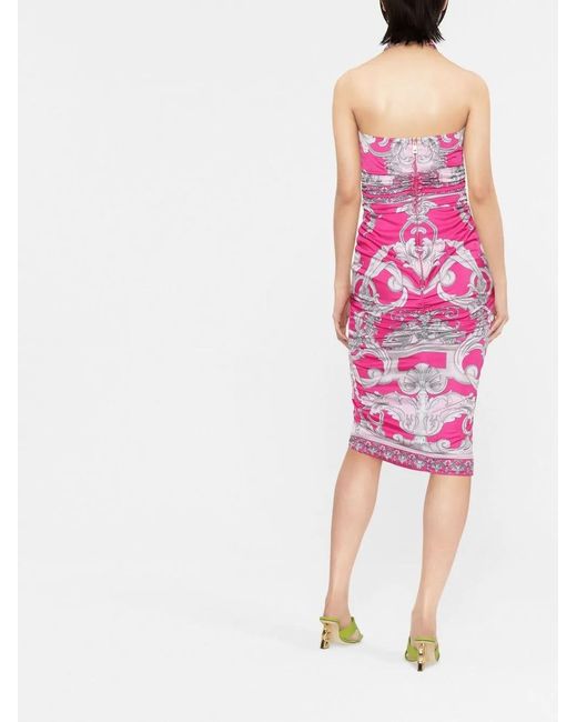 Versace Pink Barocco-Print Cut-Out Midi Dress