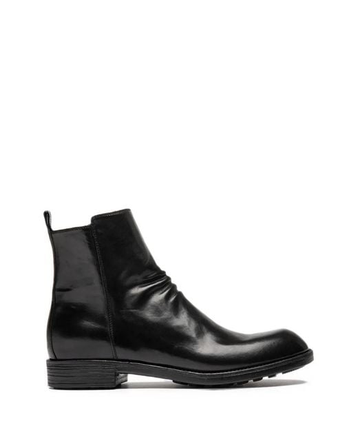 Officine Creative Black Diary Leather Ankle Boots for men