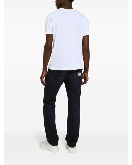 Dolce & Gabbana Blue Logo-appliqué Ripped-detail Straight-leg Jeans for men