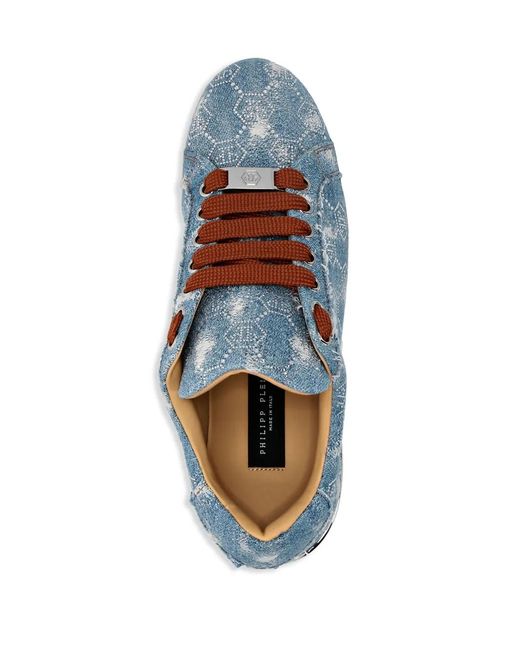 Philipp Plein Blue Monogram Strass Sneakers