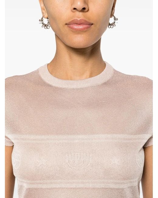 Chiara Ferragni Pink Eyelike-Motif Metallic Cropped Jumper