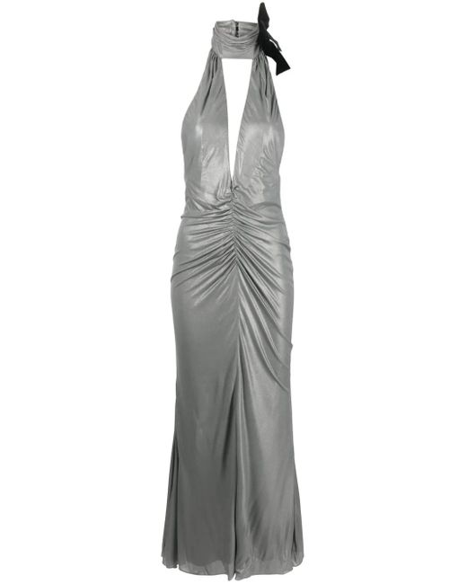 Alessandra Rich Gray Halterneck Open-Back Evening Dress