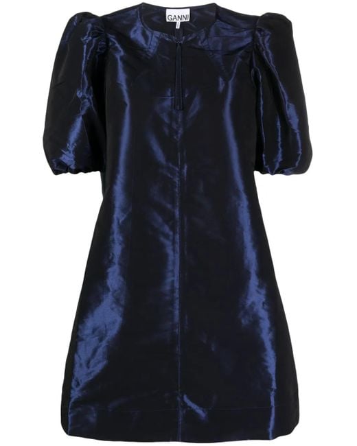 Abito Corto Con Maniche A Palloncino di Ganni in Blue
