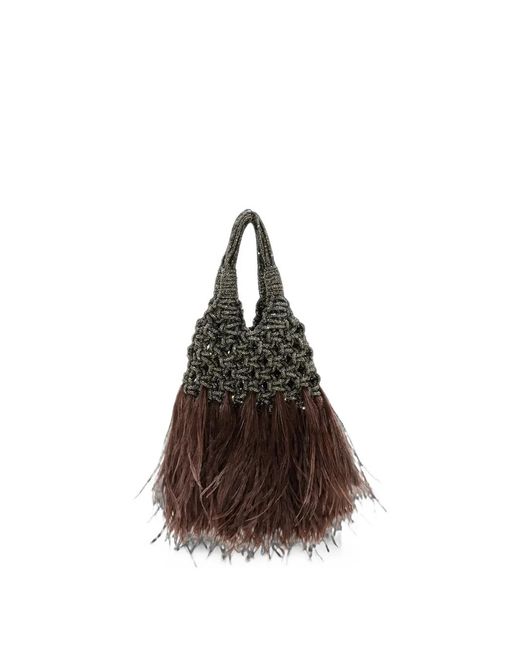 HIBOURAMA Brown Mini Vannifique Plumes Tote Bag