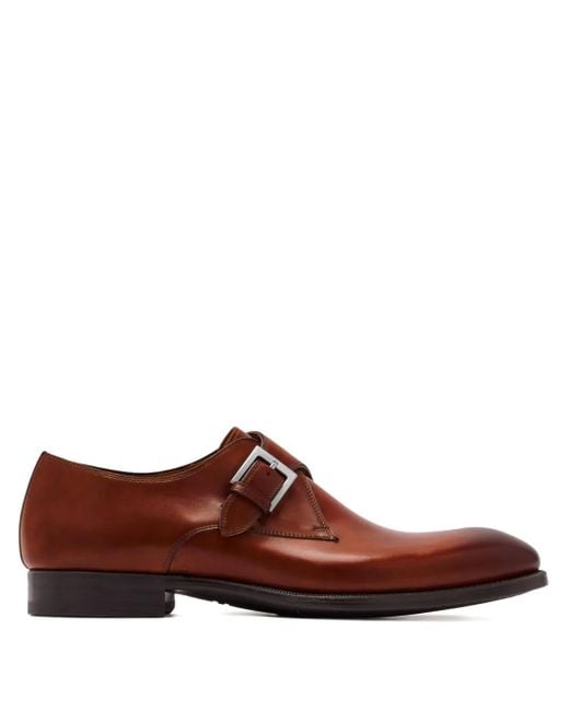 Magnanni Shoes Brown Leather Monk Shoes for men