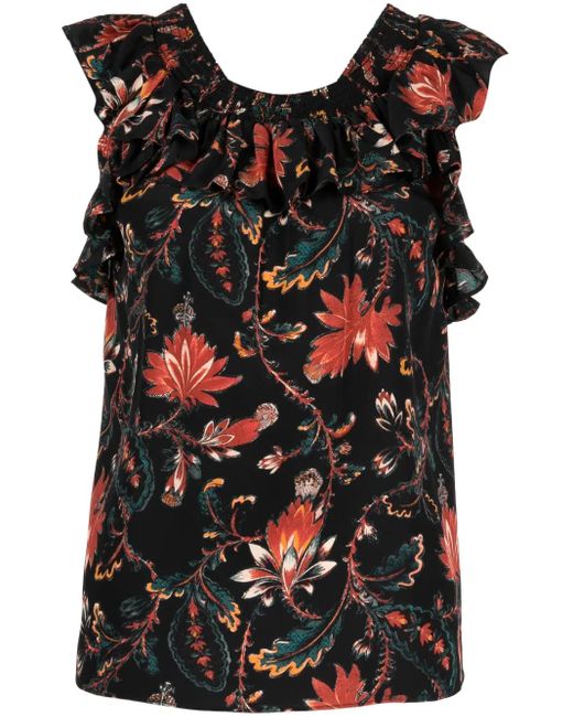 Ulla Johnson Black Tulip Floral-Print Blouse