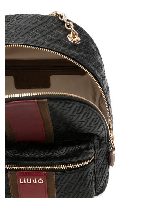 Liu Jo Black Logo-Embossed Striped Backpack