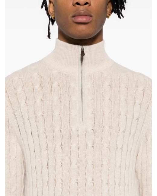 メンズ N.Peal Cashmere Albemarle ハーフジップ セーター Natural