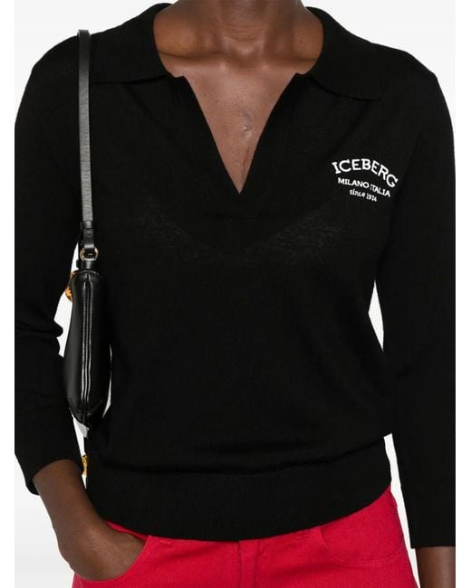 Iceberg Black Virgin Wool Polo Top