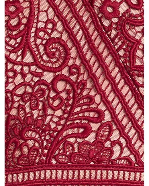 Tadashi Shoji Red Taryn Trackwork Lace-Overlay Maxi Gown