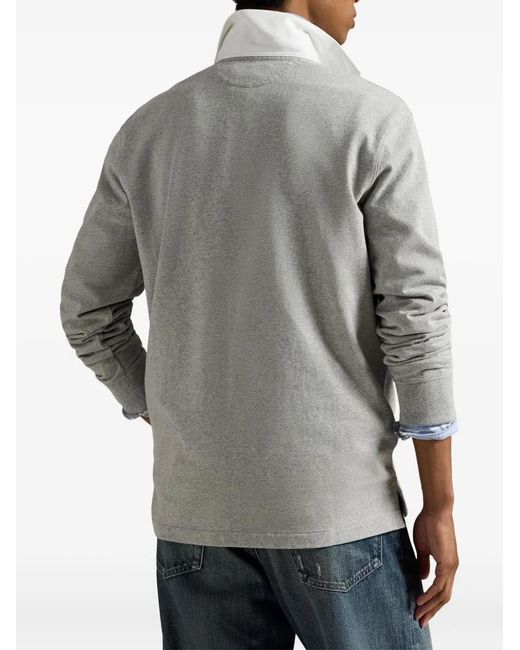 Polo Ralph Lauren Gray Embroidered-Logo Long-Sleeve Polo Shirt for men