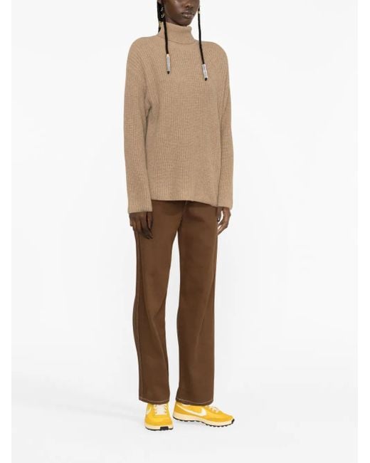 P.A.R.O.S.H. Brown Ribbed-Knit Cashmere Rollneck Jumper