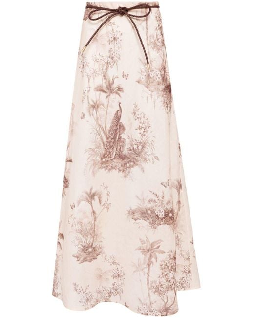 Zimmermann Natural Waverly Graphic-Print Linen Skirt