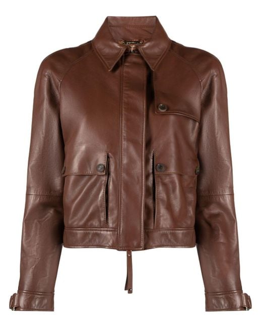 Giorgio Armani Brown Cropped Leather Jacket