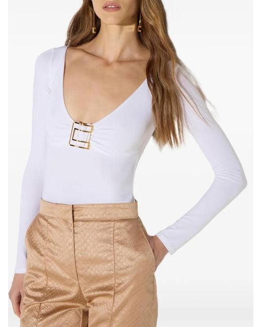 Elisabetta Franchi White Haut En Jersey À Logo Bijou