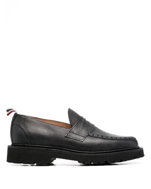 Thom Browne Black Pebbled Penny Loafers