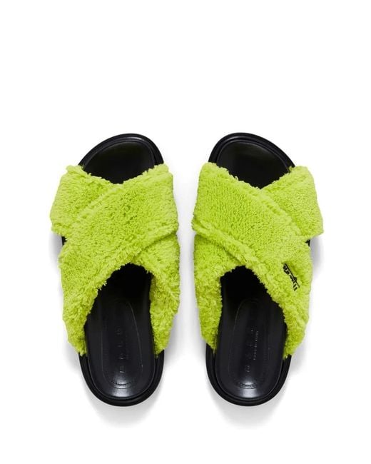 Marni Yellow Embroidered-Logo Sandals