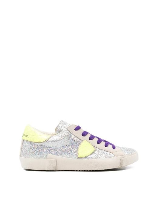 Philippe Model White Prsx Glitter Sneakers