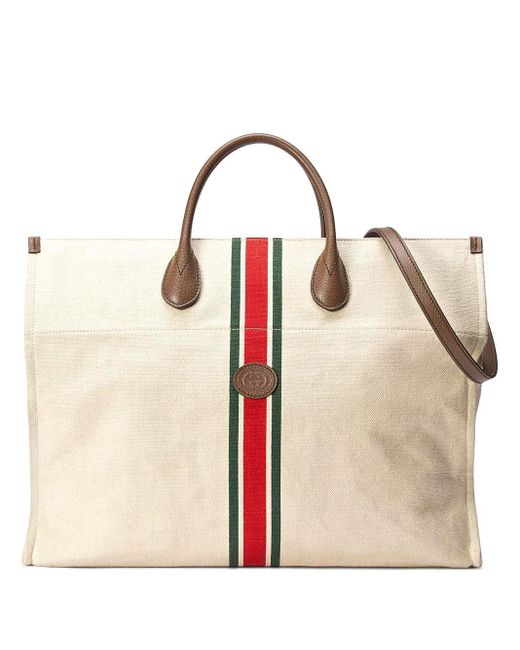 Gucci Linnen Shopper Met Web-streep in het Wit voor heren - Lyst