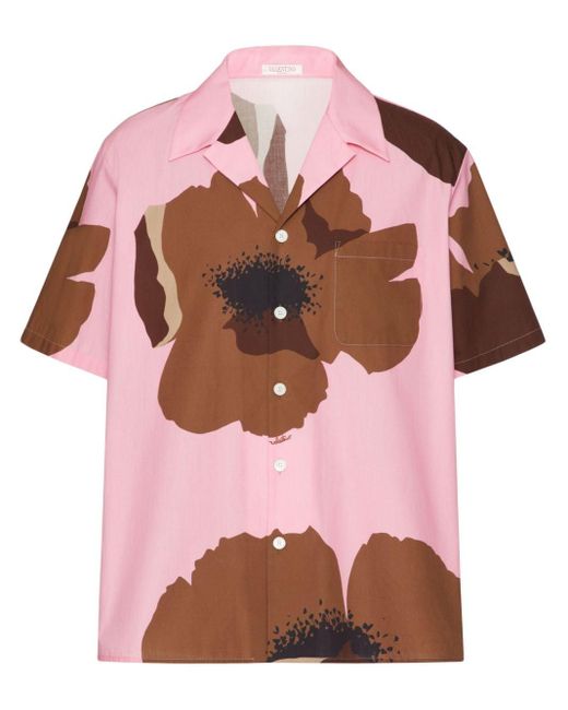 Valentino Garavani Pink Flower Portrait-print Bowling Shirt for men