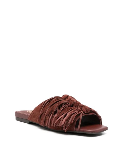 Ash Brown Fringed Flat Sandals