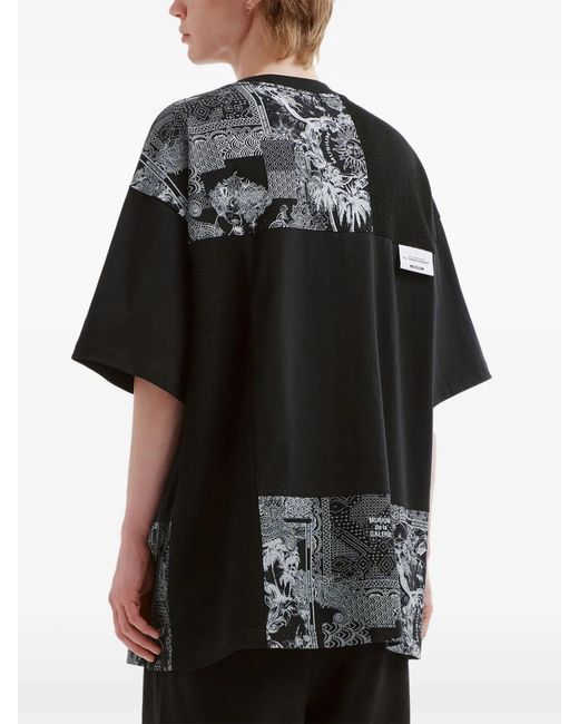 Musium Div. Black Patchwork Cotton T-Shirt for men