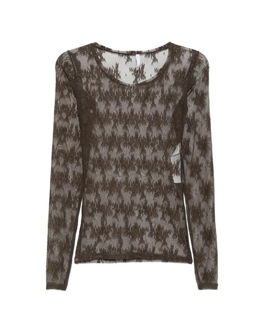 Imperial Brown Floral-Lace Long-Sleeve Top
